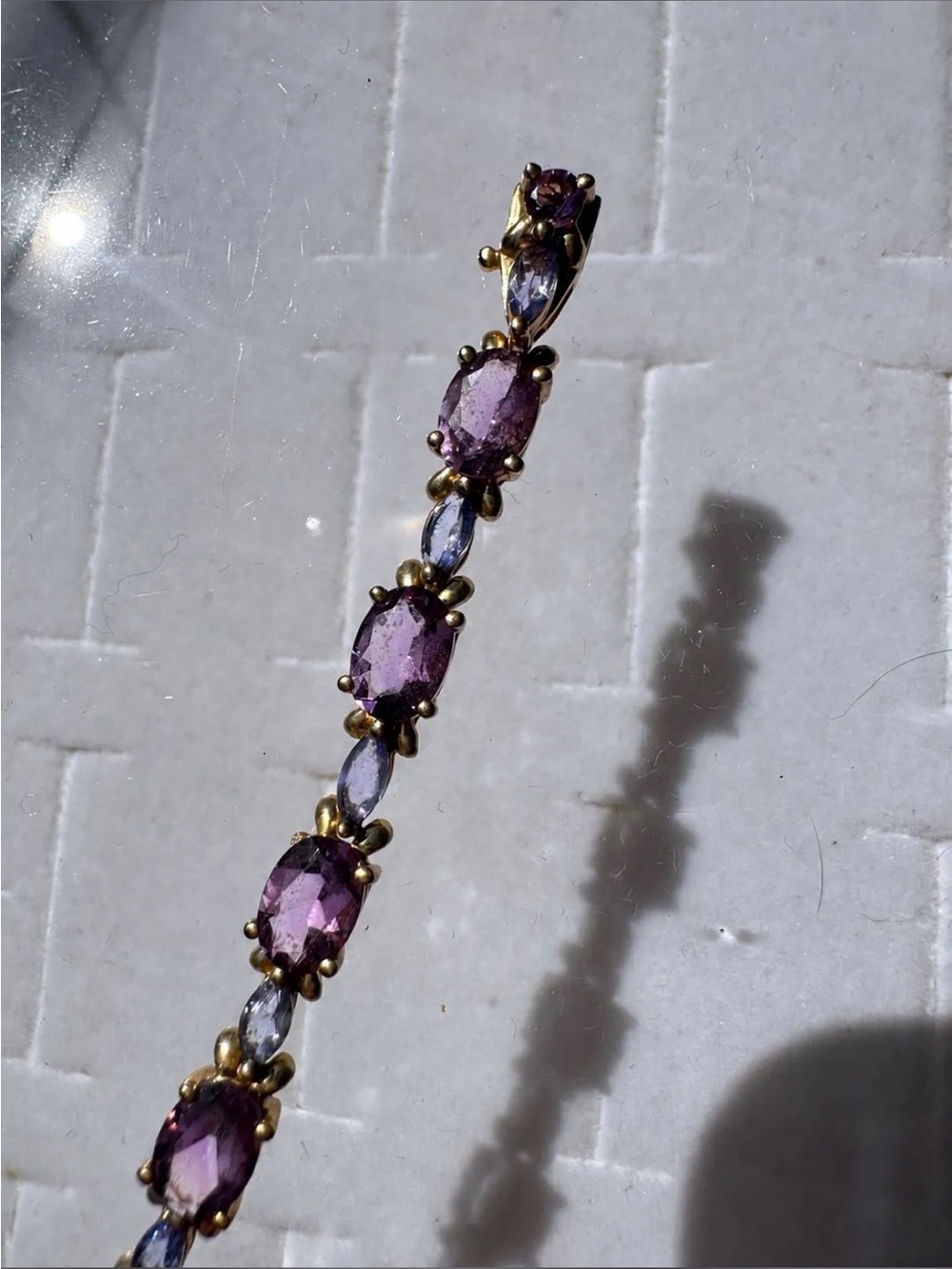 10K Yellow Gold Amethyst And iolite Genstone Tennis Bracelet